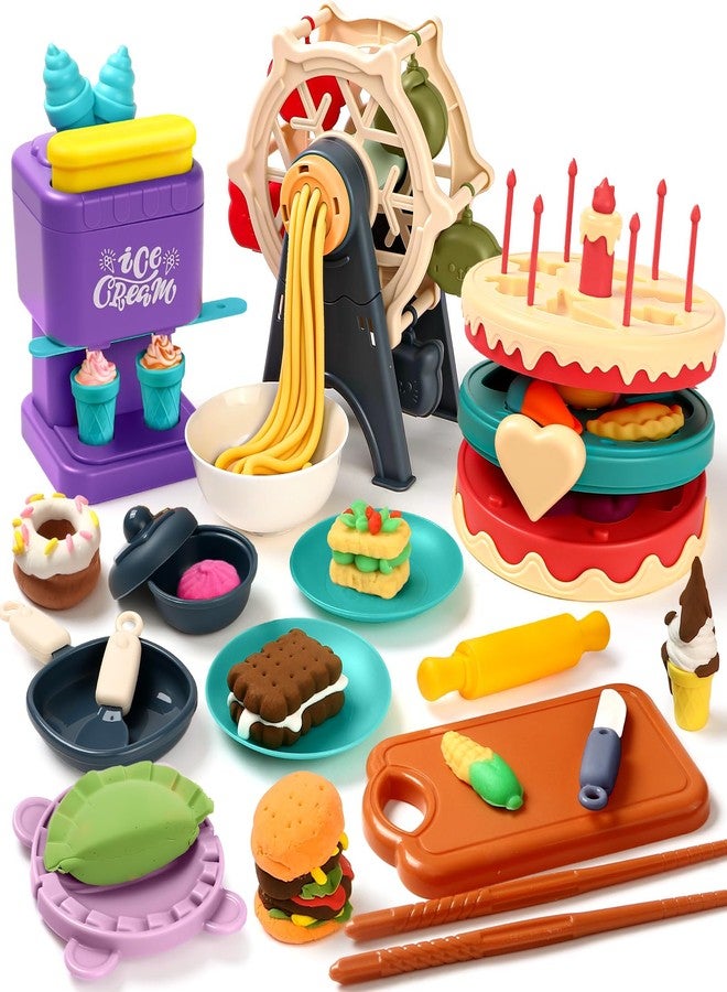 Golray 4 in 1 Playdough Sets for Kids Ages 4-8, 24 Colors Dough Accessories with Ice Cream/ Noodles/ Cake Makers, Kitchen Pretend Play Tools Kit, Birthday Gifts Toys for Toddlers Boys Girls 3 4 5 6 7 8 - Image 1